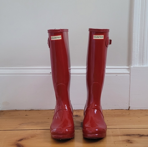 Hunter Original Tall Gloss Military Red Rain Boots - Picture 1 of 8